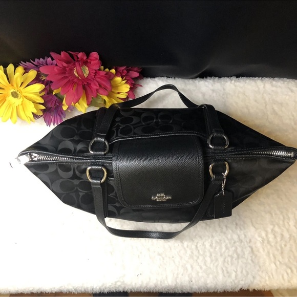 Coach 33475 Ward Signature Black Nylon Tote Bag With Leather Handles - Picture 7 of 16